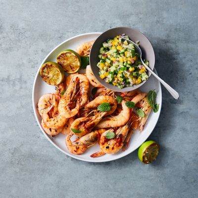 BBQ Prawns With Mint & Mango Salsa