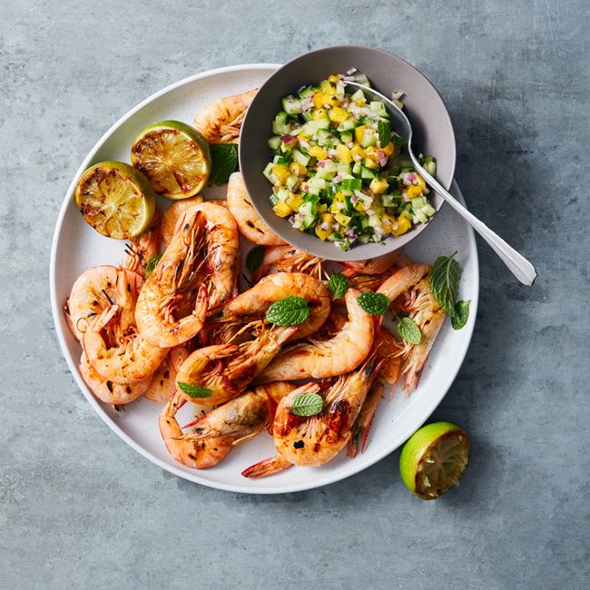 BBQ Prawns With Mint & Mango Salsa