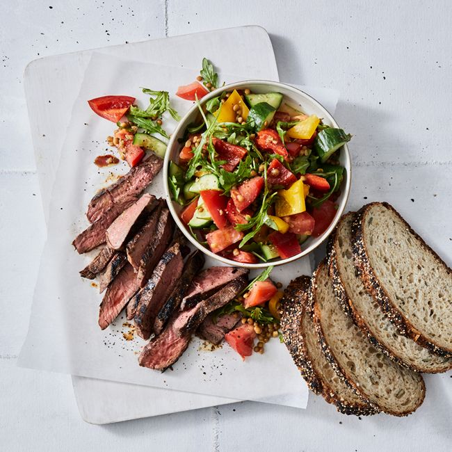 Beef Steak With Lentil & Capsicum Salad