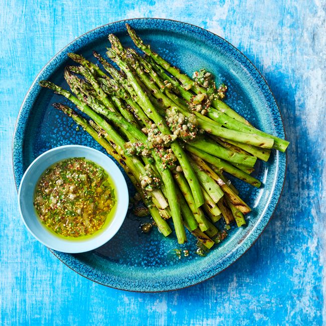 Charred Asparagus With Caper & Mustard Dressing