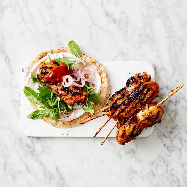 Harissa & Honey Chicken Kebabs With Yoghurt & Pita