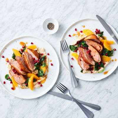 Orange & Pomegranate Duck With Wilted Spinach