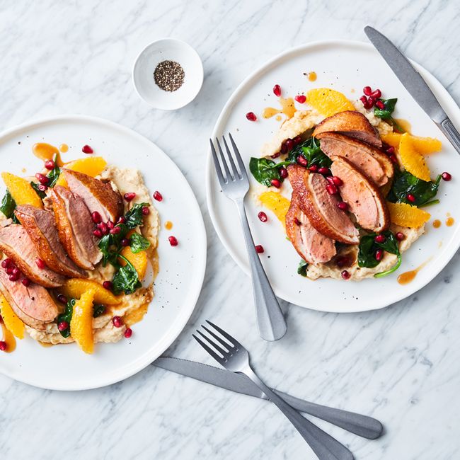Orange & Pomegranate Duck With Wilted Spinach