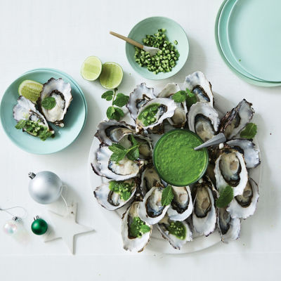 Oysters With Green Gazpacho Dressing