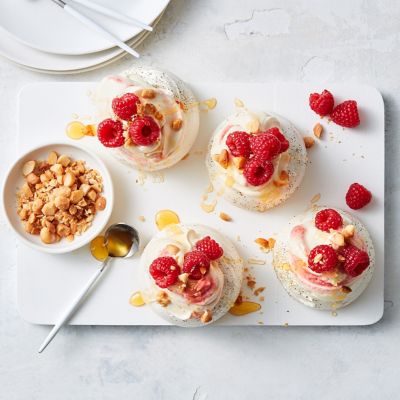 Raspberry Ripple Meringues With Macadamias