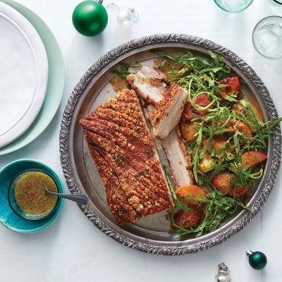 Roast Pork Belly With Warm Nectarine & Rocket Salad