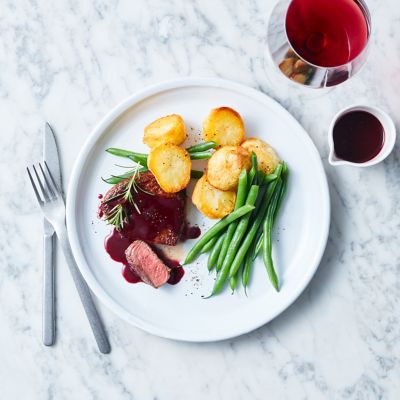 Steak With Red Wine Jus & Golden Potatoes
