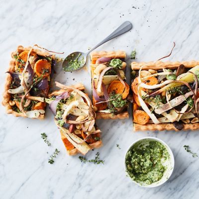 Vegan Nut Roast Tart With Spinach Pesto