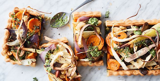 Vegan Nut Roast Tart With Spinach Pesto