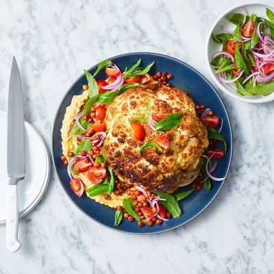 Whole Roasted Cauliflower With Hummus & Crispy Chickpeas 