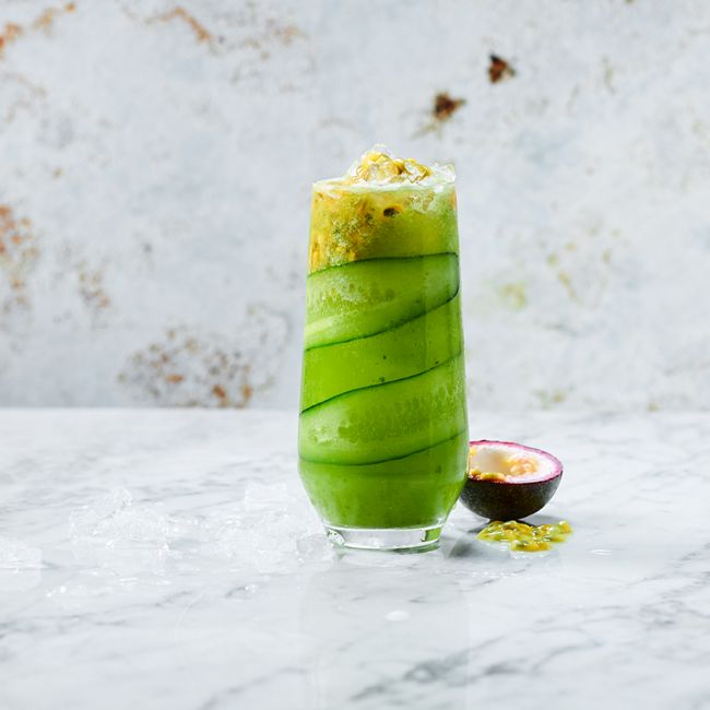Cucumber & Passionfruit 'Tom Collins' Mocktails