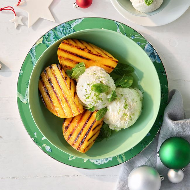 Grilled Mango With Lime Syrup & Vegan Coconut Ice-cream