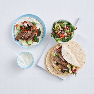 Quick Sausage & Greek Salad Wraps