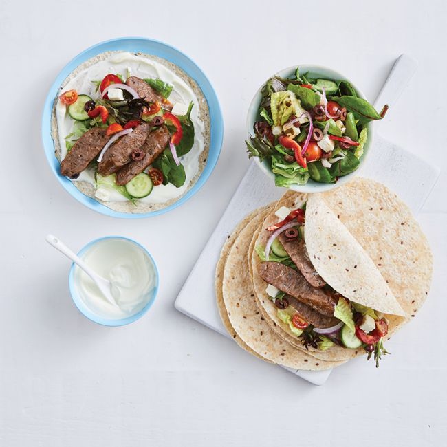 Quick Sausage & Greek Salad Wraps