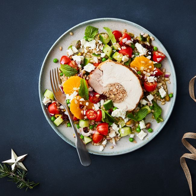 Turkey Roll With Spiced Apple Stuffing & Jewelled Salad
