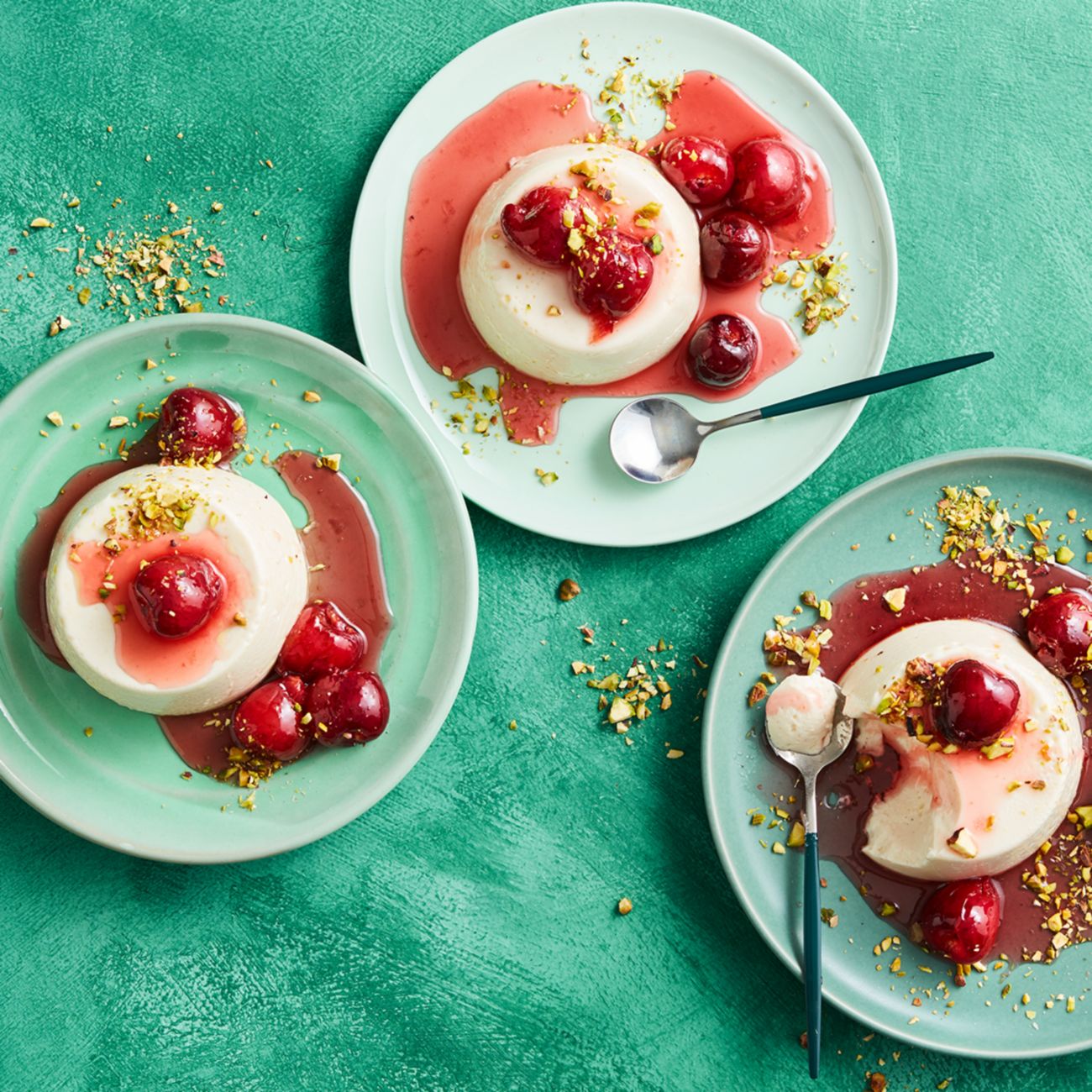 Yoghurt panna cotta with cherry sauce