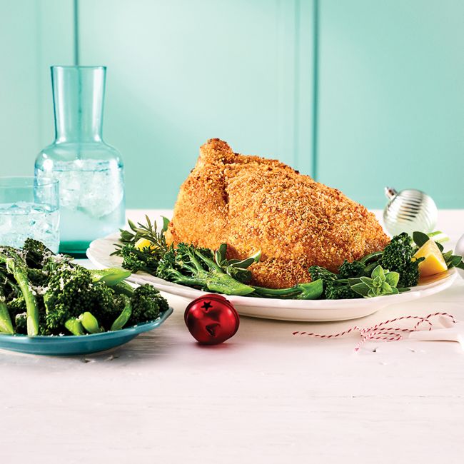 Cheesy ‘Garlic Bread’-Crusted Roast Chicken