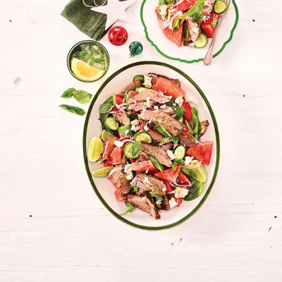 Barbecued Lamb Shoulder With Watermelon & Mint Salad