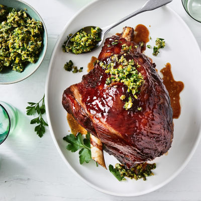 Balsamic-Glazed Lamb With Green Olive Tapenade