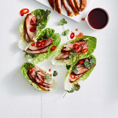 Glazed Roast Duck Lettuce Cups With Spiced Plum Sauce