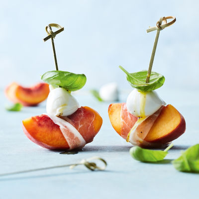 Peach, Prosciutto, Bocconcini & Basil Bites