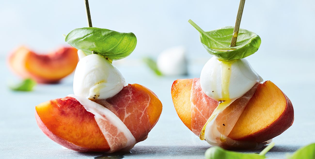 Peach, Prosciutto, Bocconcini & Basil Bites