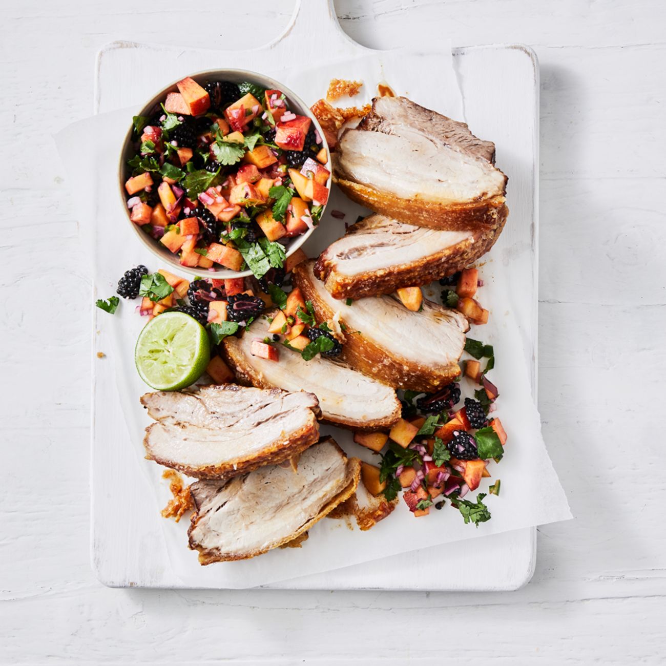 Pork Belly With Blackberry and Nectarine Salsa