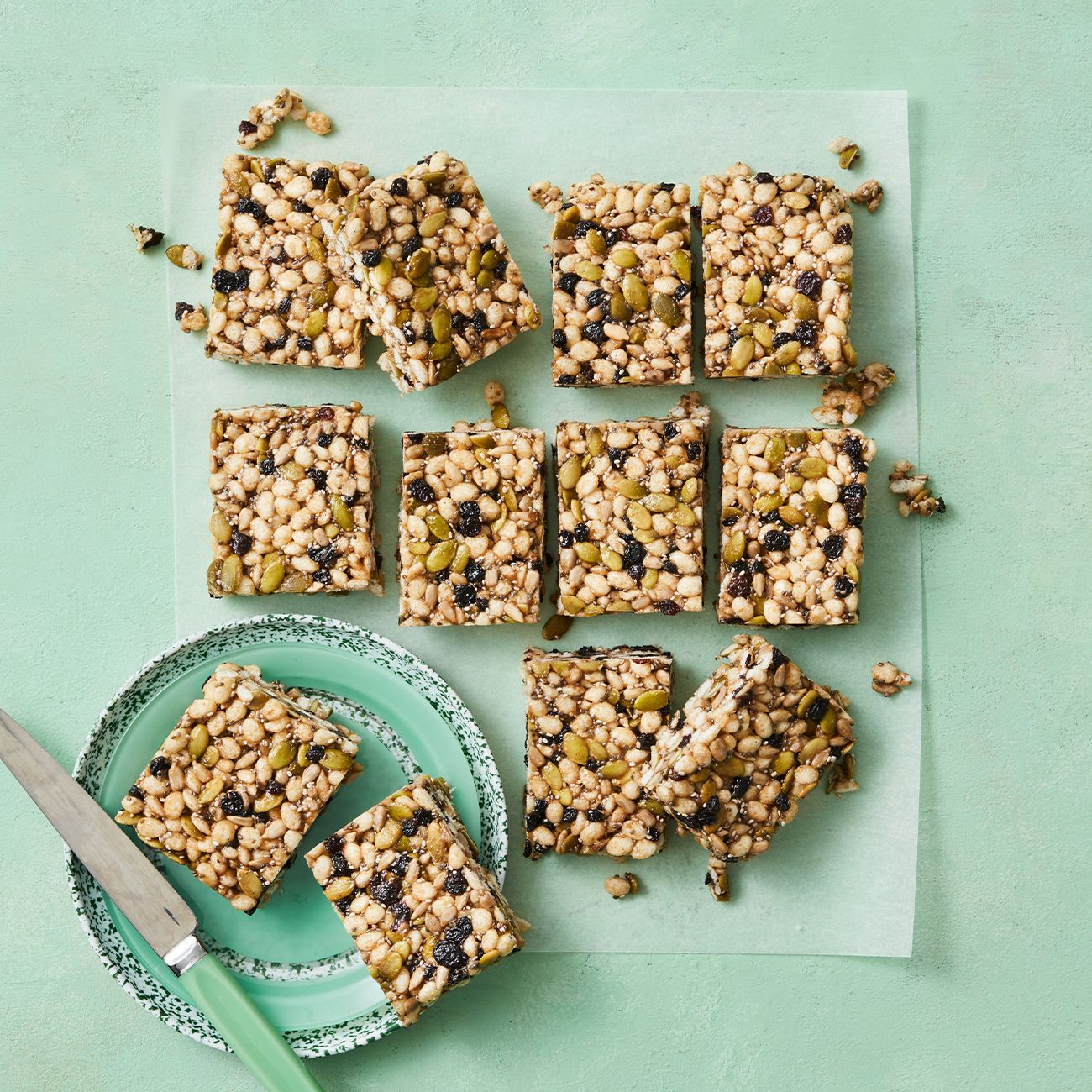 puffed rice and seed bars