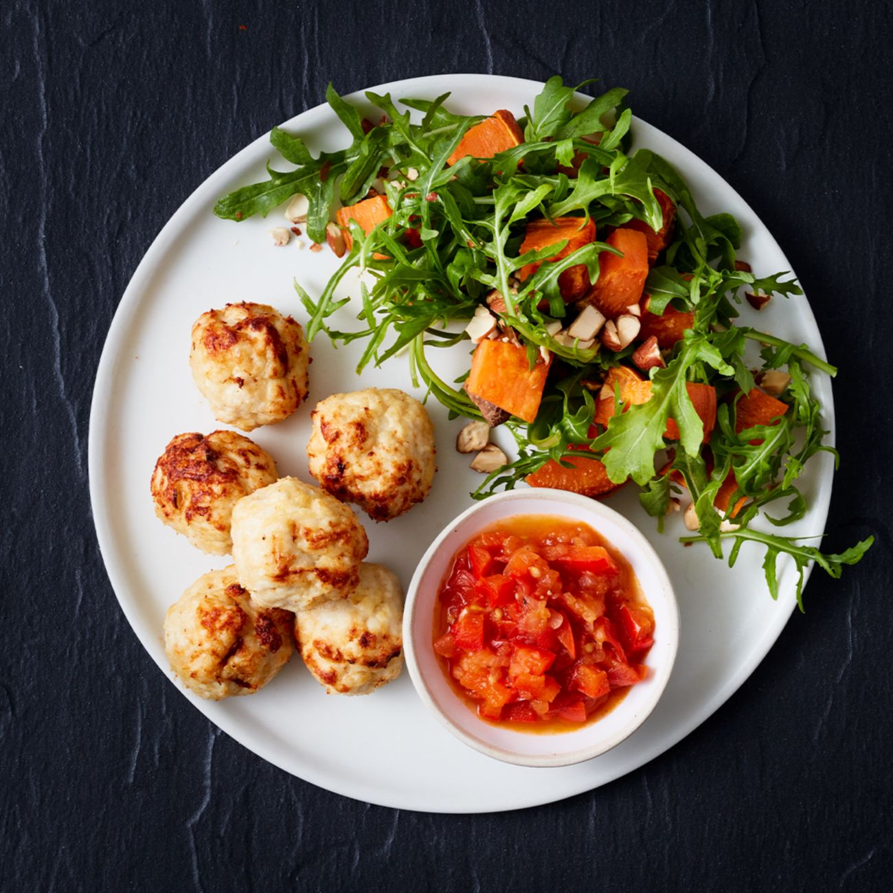 Healthier Baked Chicken Meatballs With Veggies & Tomato Sauce Recipe