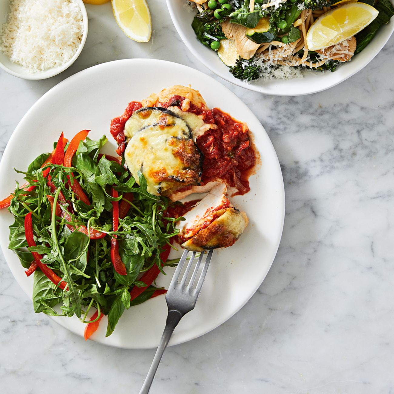 Chicken Parmigiana With Rocket and Capsicum Salad