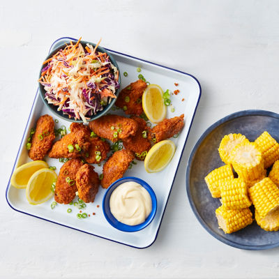 Easy Tennessee-Style Chicken Wings With Corn & Slaw
