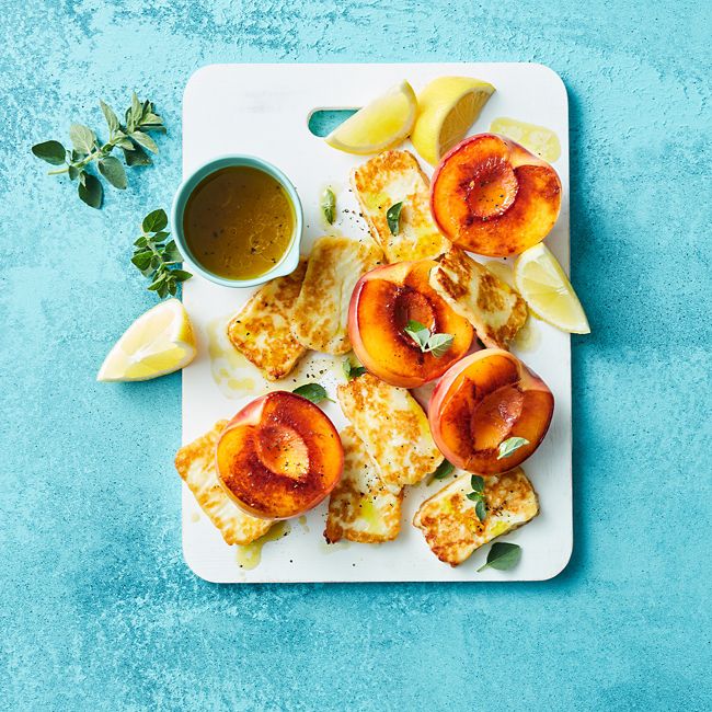Honey-Dressed Barbecued Peaches & Haloumi
