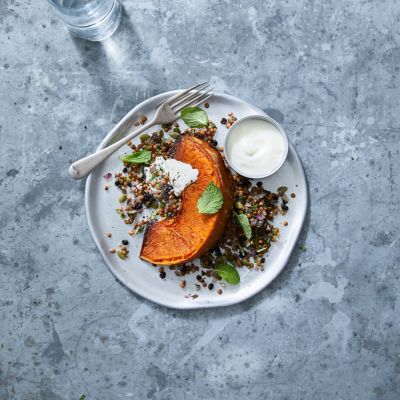 Roasted Pumpkin With Yoghurt & Lentils