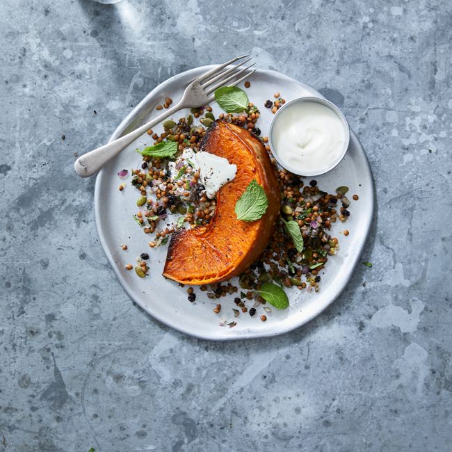 Roasted Pumpkin With Yoghurt & Lentils