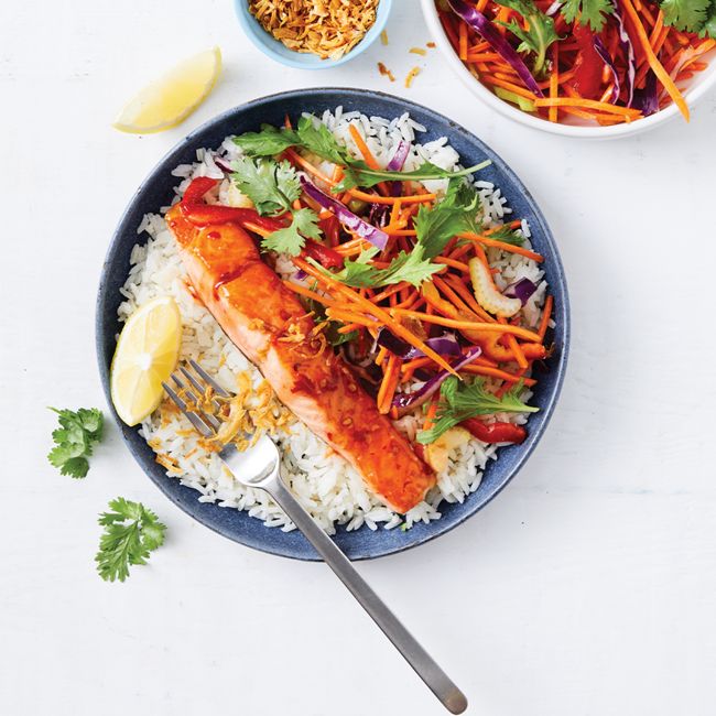 Quick Sticky Salmon With Rice & Salad