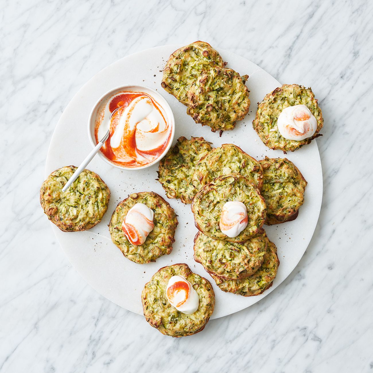 Healthier Zucchini Fritters With Sriracha Yoghurt