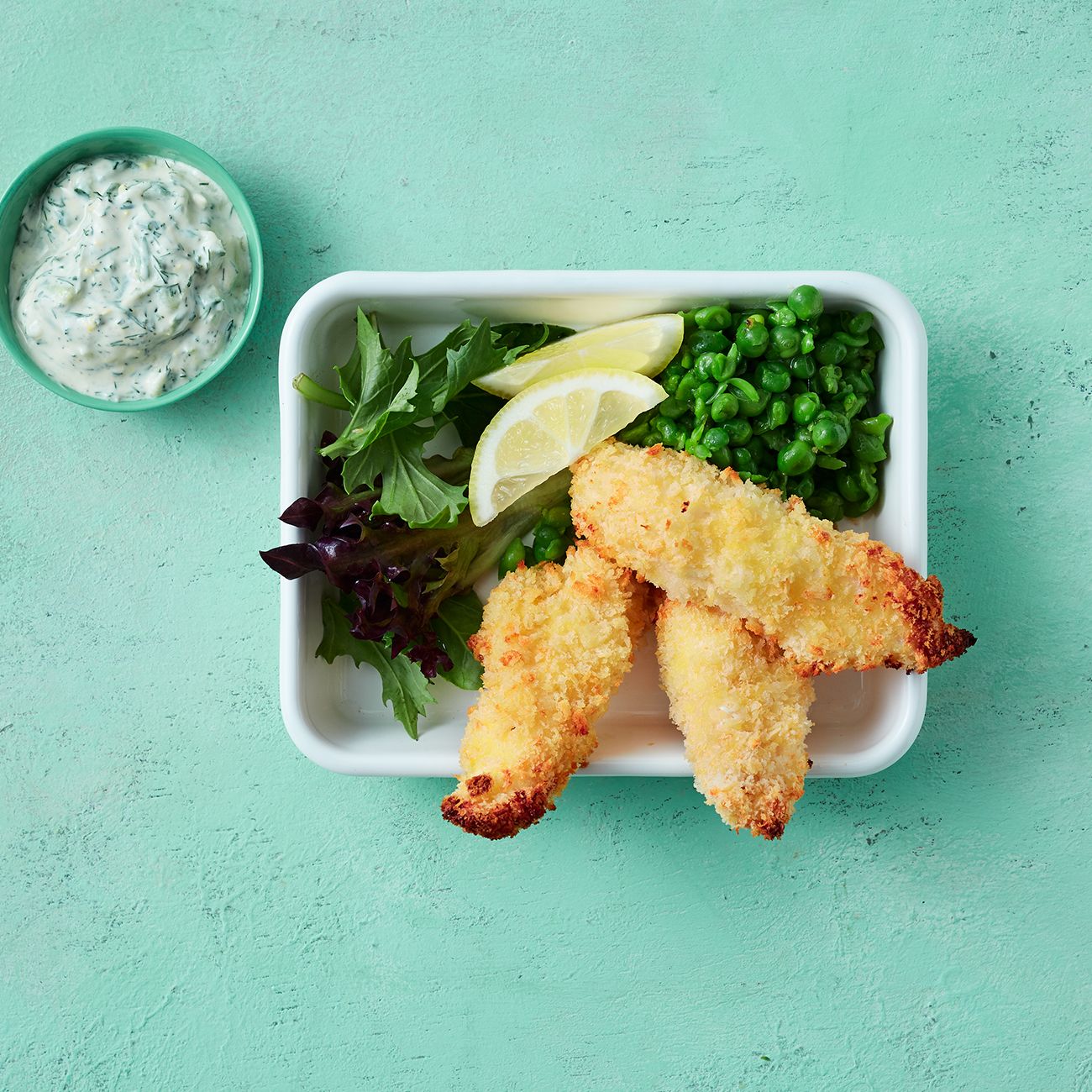 fish fingers with mushy peas