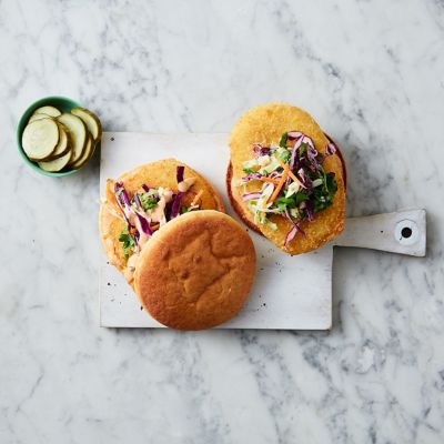 Gluten-Free Chicken Schnitzel Burgers With Spicy Slaw & Pickles