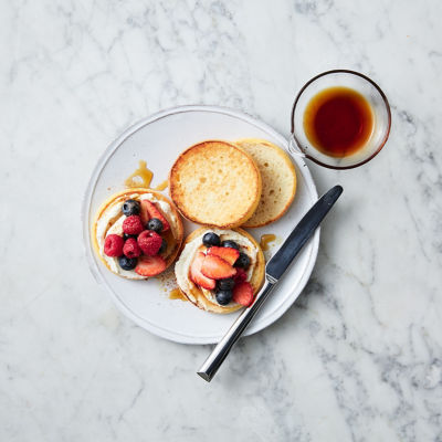 Gluten-Free English Muffins With Ricotta, Mixed Berries & Maple Syrup