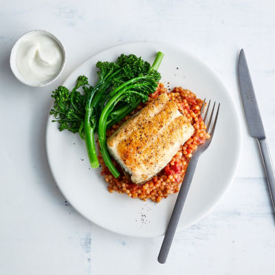 Healthier Moroccan-Inspired Pearl Couscous With Fish