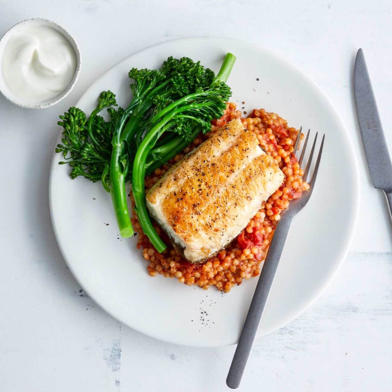 Healthier Moroccan-Inspired Pearl Couscous With Fish