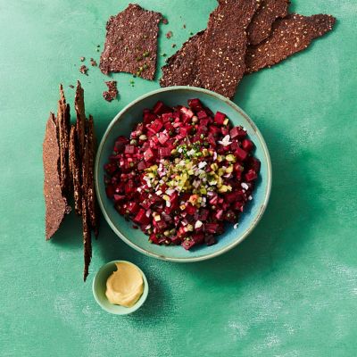 Vegan Beet Tartare With Beetroot Leaf Crisps 