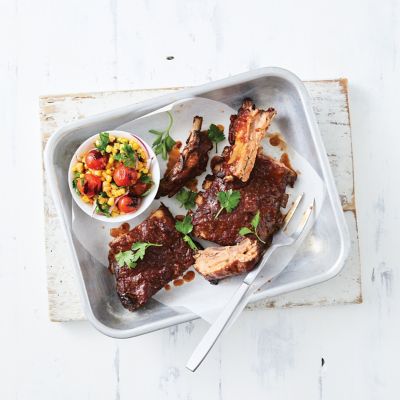 BBQ-Glazed Ribs With Charred Corn & Tomato Salad