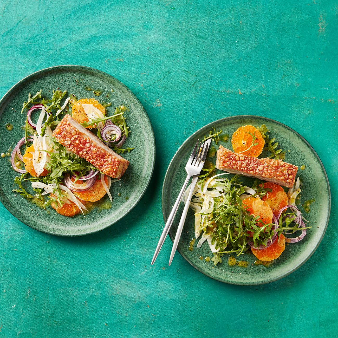 Air-fryer crispy pork belly with mandarin salad