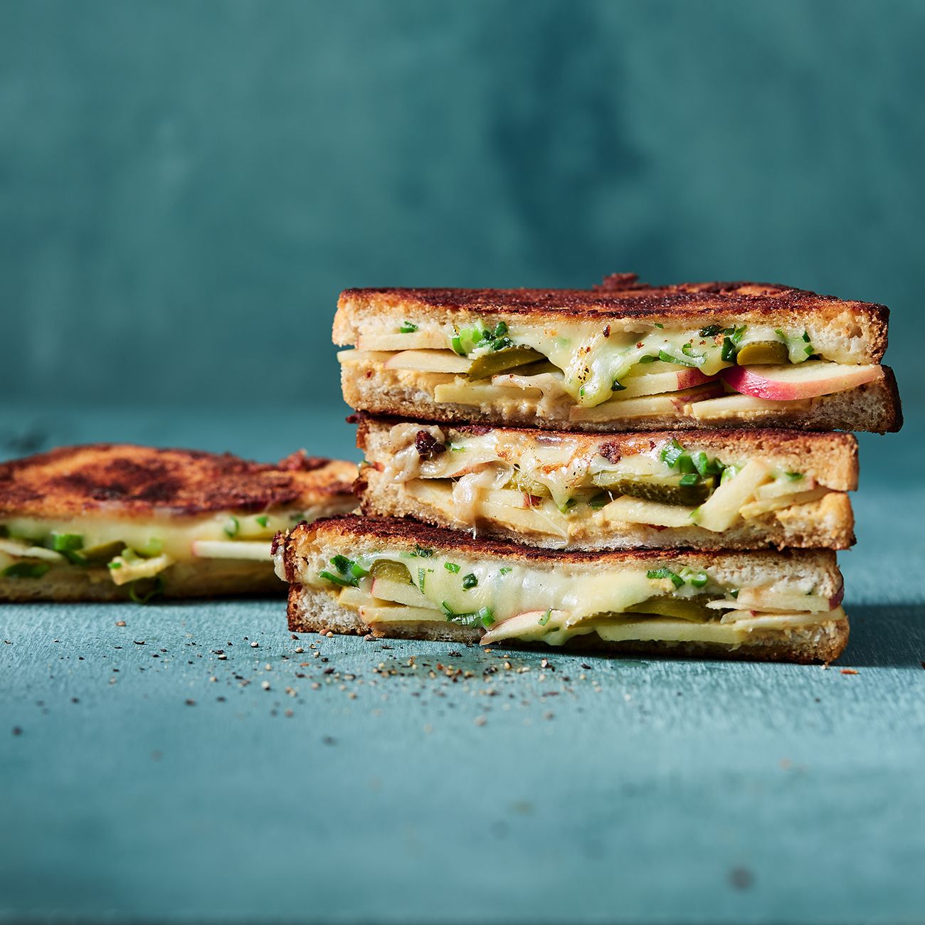 apple gruyere and pickled cucumber toasties