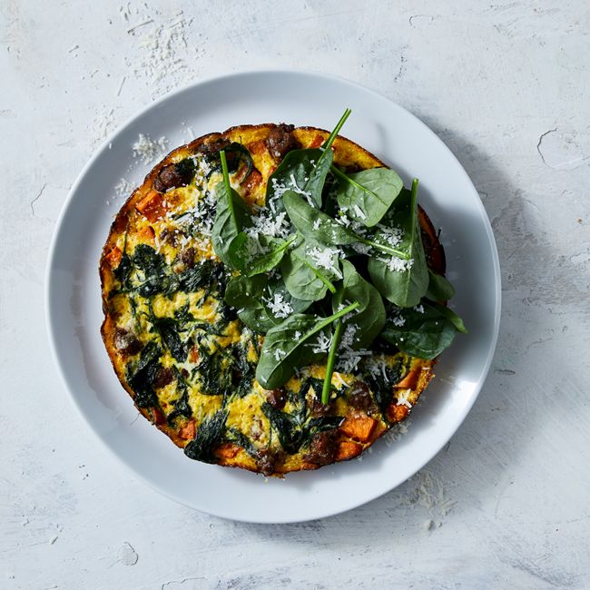 Beef Sausage, Spinach & Sweet Potato Bake