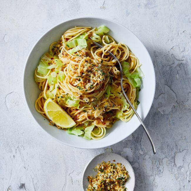 Pasta With Garlic Cabbage & Parmesan Pangrattato