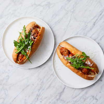 Cheesy Meatball Subs With Rocket