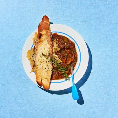French Onion & Beef Stew With Cheesy Bread