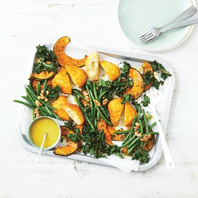 Chicken Kyivs With Roast Pumpkin & Veggie Tray Bake